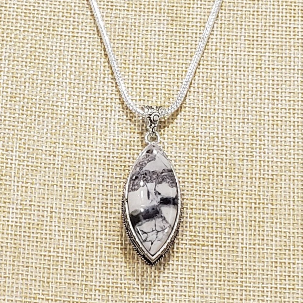 Agate necklace, 925 silver stick agate vintage pendant long necklace